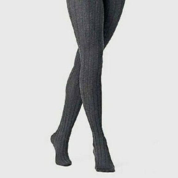 Wide Ribbed Sweater Tights, Charcoal Grey, S/M